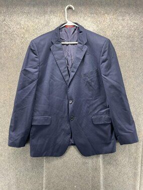 RED Saks Fifth Avenue Suit Jacket Mens 44R Blue Wool Silk Pinstripe 2 Button
